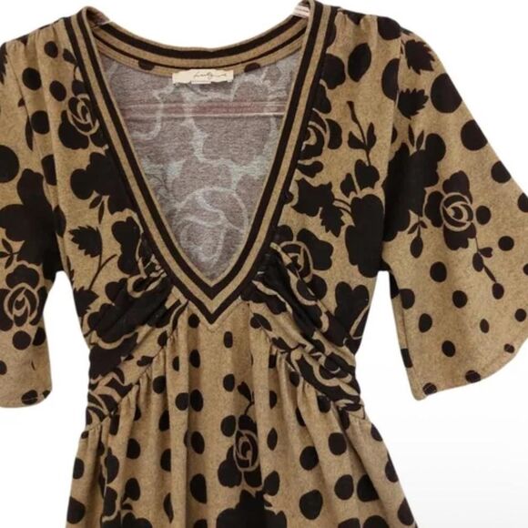 Vintage Forever 21 Y2K Neutral Tan & Black Mixed Media Knit Babydoll Mini Dress - Picture 5 of 9